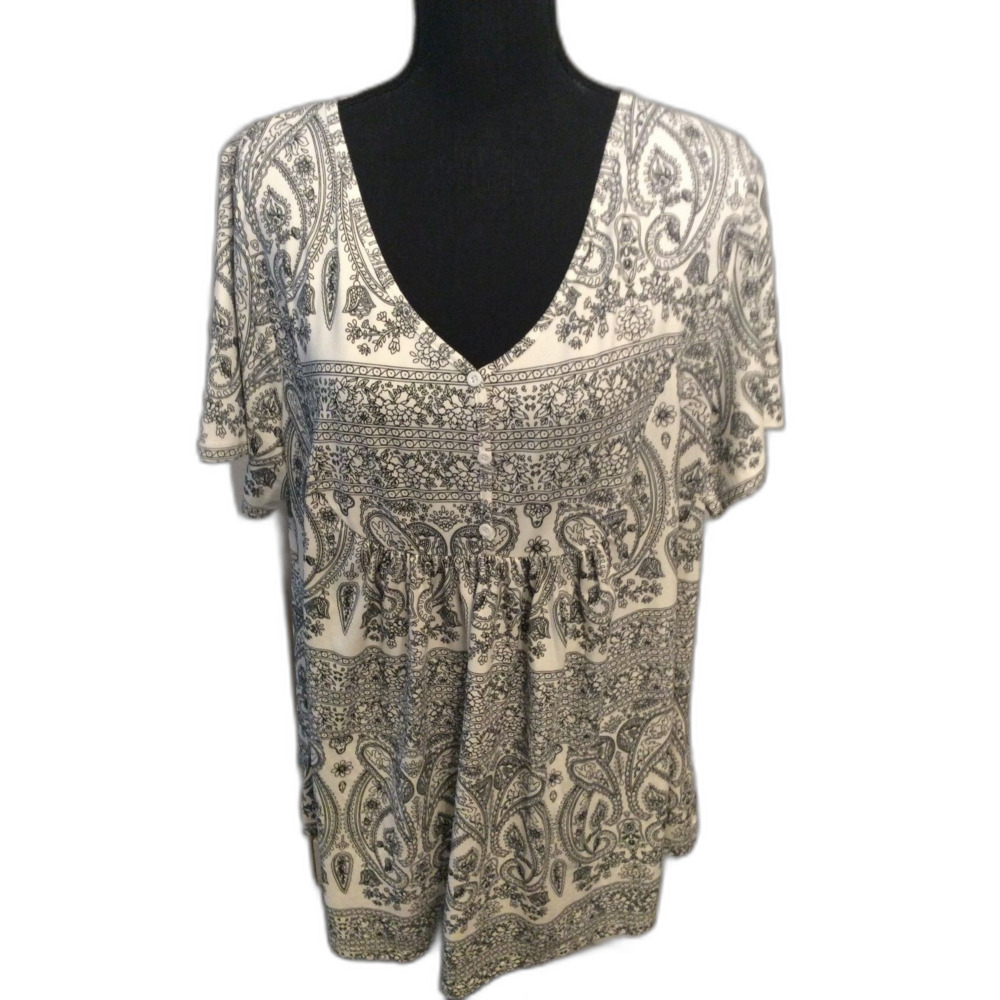 New NWT Black White Print Tunic V Neck Plus size 3XL Stretch Short sleeve